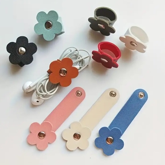 Leather Flower-Shaped Cable Organizers - Picture 2 of 3